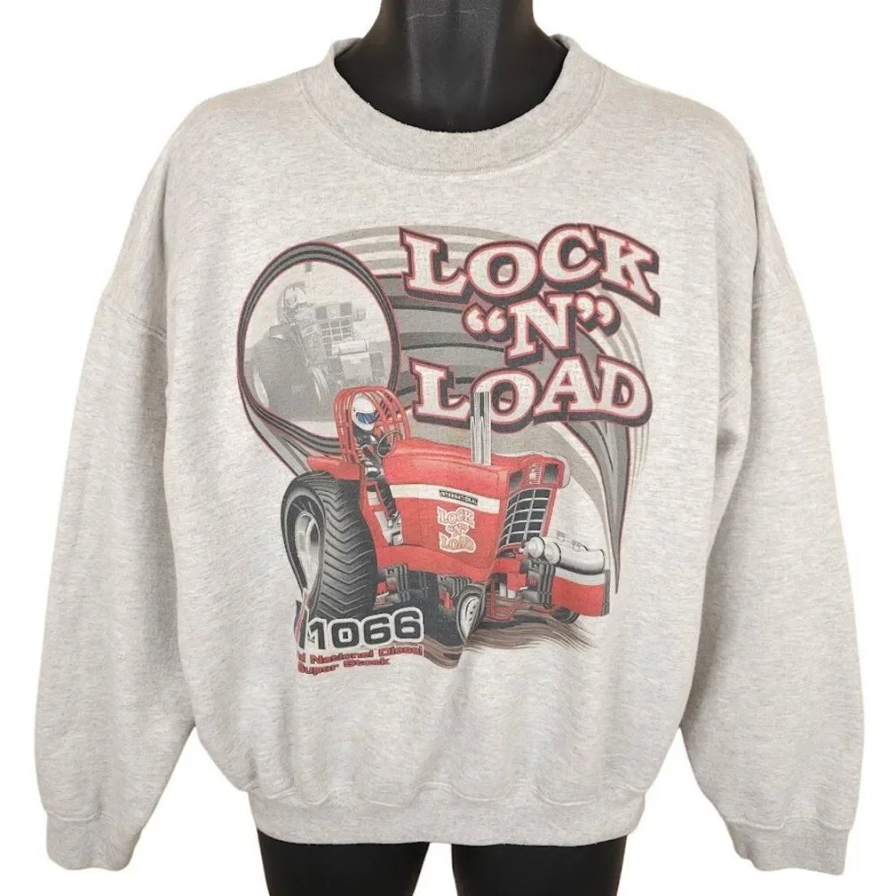 Tractor Sweatshirt Mens Size XL Gray International Harvester 1066 Lock N Load - Picture 2 of 9
